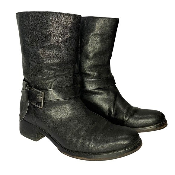 Women's Cole Haan Black Briarcliff Leather Buckle Detail Pull On Mid Boot 6.5 - Picture 1 of 11
